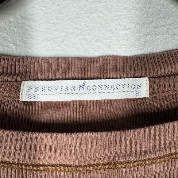 Peruvian Connection Brown Ribbed Long Sleeve Shirt Fitted Women’s Size XS - Picture 2 of 5